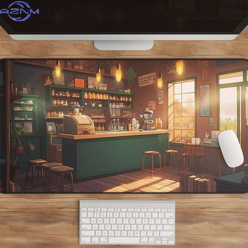 Gaming Accessories Shop - Kawaii Anime Desk Mat Coffee Shop