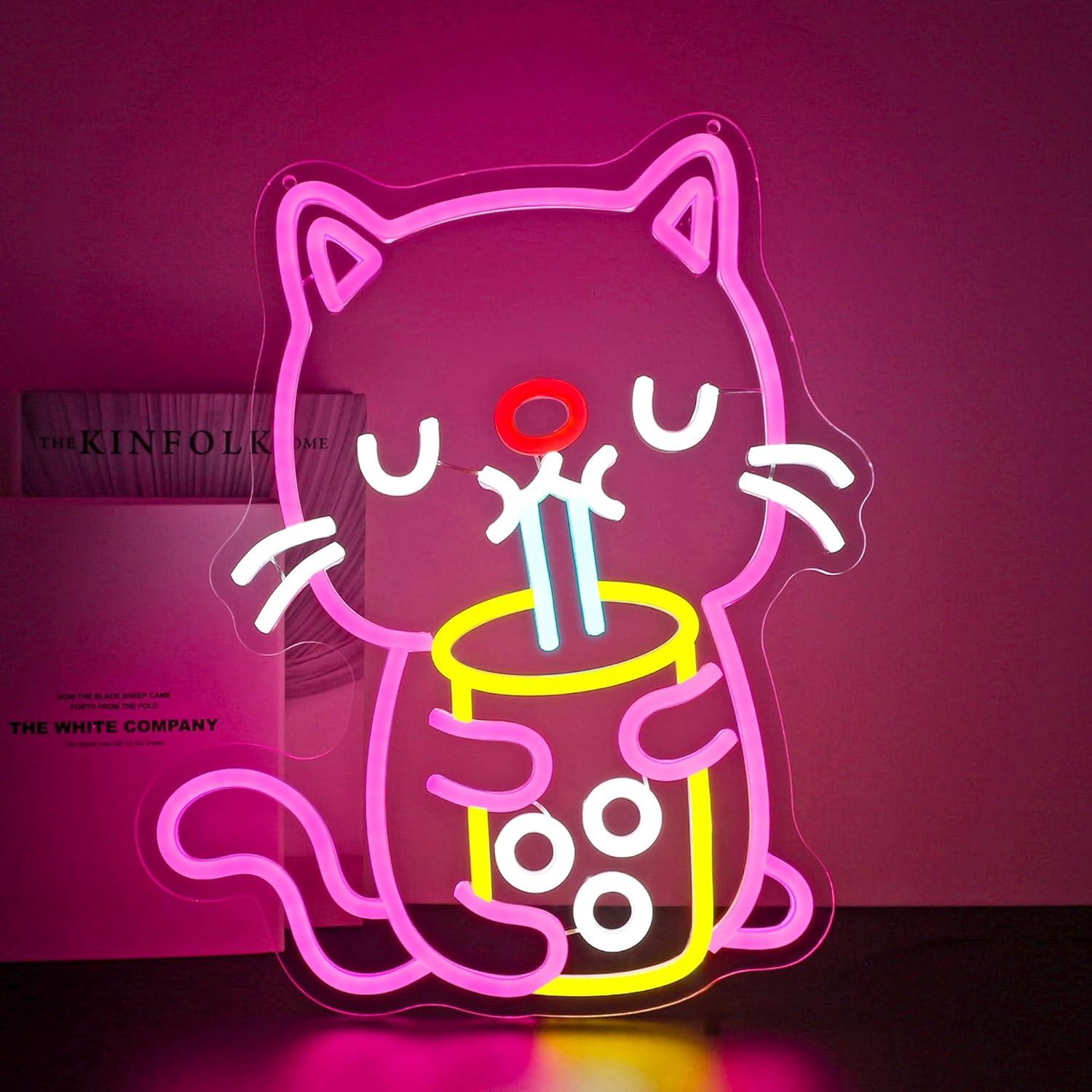 Cat Boba Tea Neon Sign USB Dim - Gaming Accessories Shop ulasan dan harga