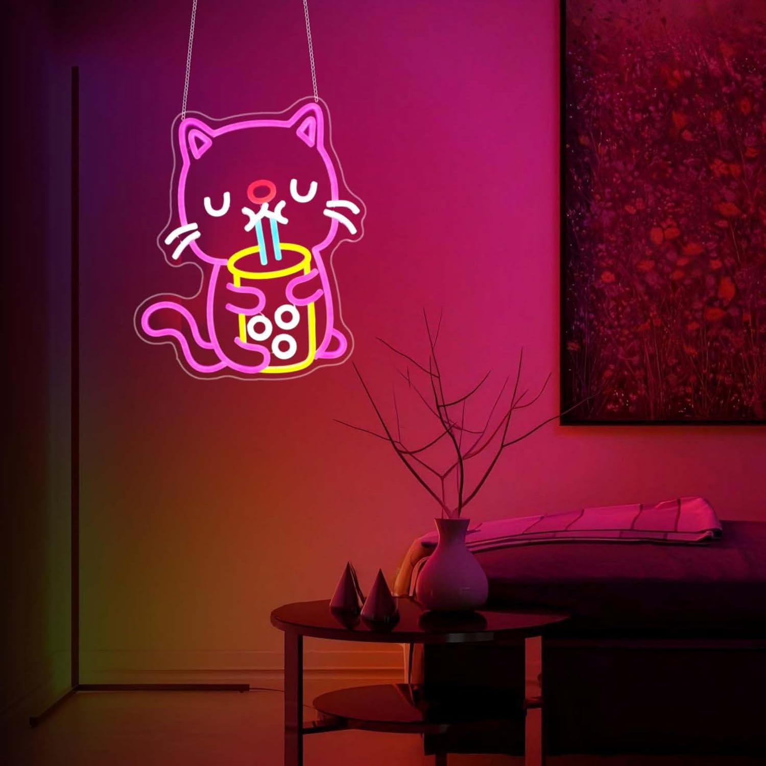 Cat Boba Tea Neon Sign USB Dim - Gaming Accessories Shop ulasan dan harga