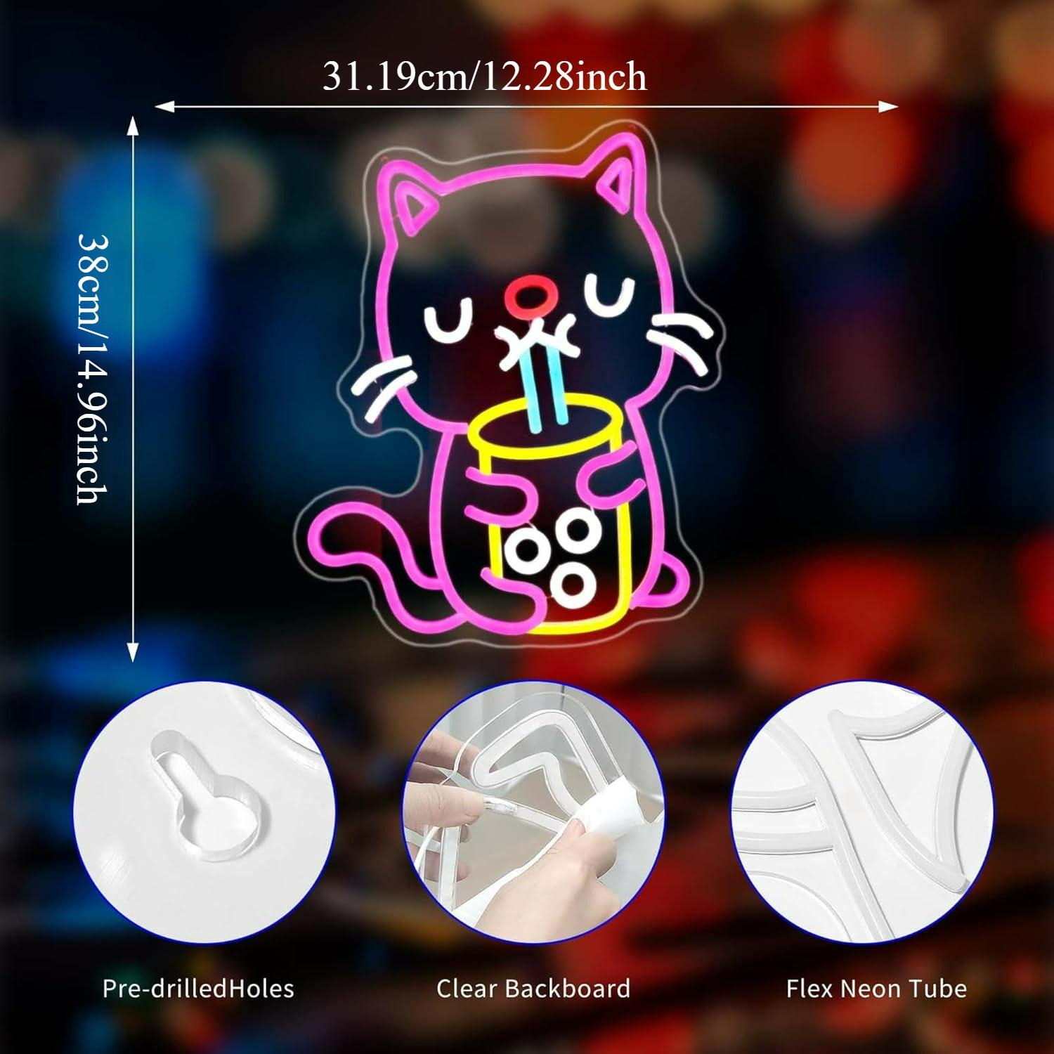 Cat Boba Tea Neon Sign USB Dim - Gaming Accessories Shop ulasan dan harga
